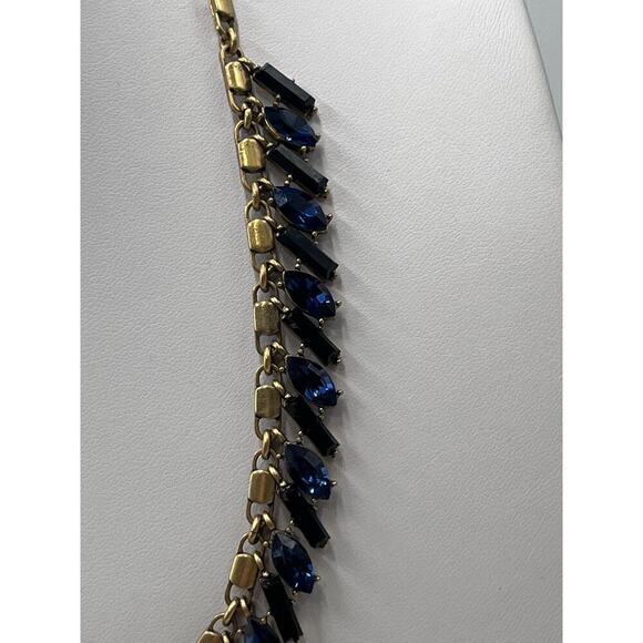 J. Crew Brilliant Blue Marquise Rectangular Dangles Gold Tone Necklace - Picture 4 of 16